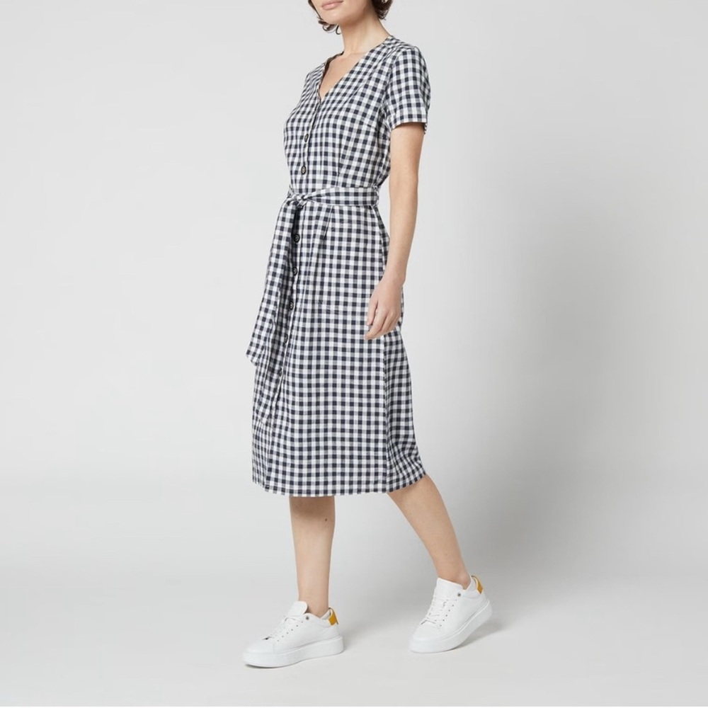 NWT Barbour Peregrine Gingham Plaid Checkered Navy White Midi Dress